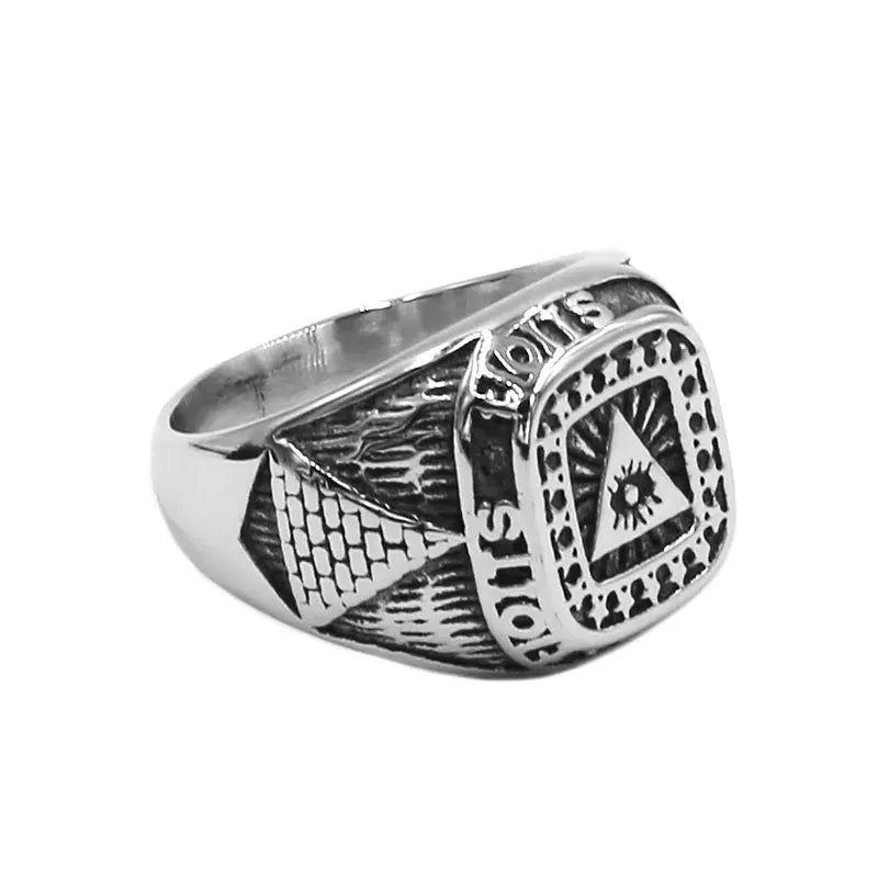 Illuminati Pyramide Ägyptischen Auge Ring Edelstahl Schmuck Mode Pyramiden von Ägypten Sterne Biker Herren Ring Großhandel SWR0929A