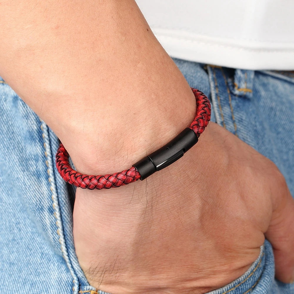 TYO Custom Minimalist Stainless Steel Watch Real Leather Braided Bangle Bracelet for Men's Women Fashion Jewelry Gifts