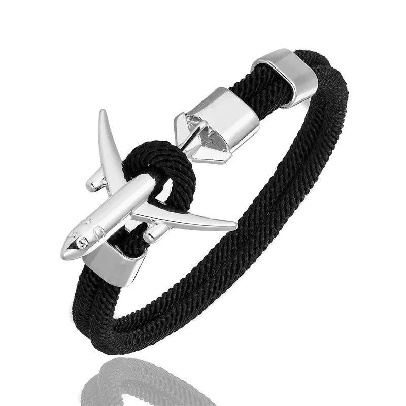 MKENDN Fashion Airplane Anchor Bracelets Men Charm Rope Chain Paracord Bracelet Male Women Air force style Wrap Metal Sport Hook - Madeinsea©