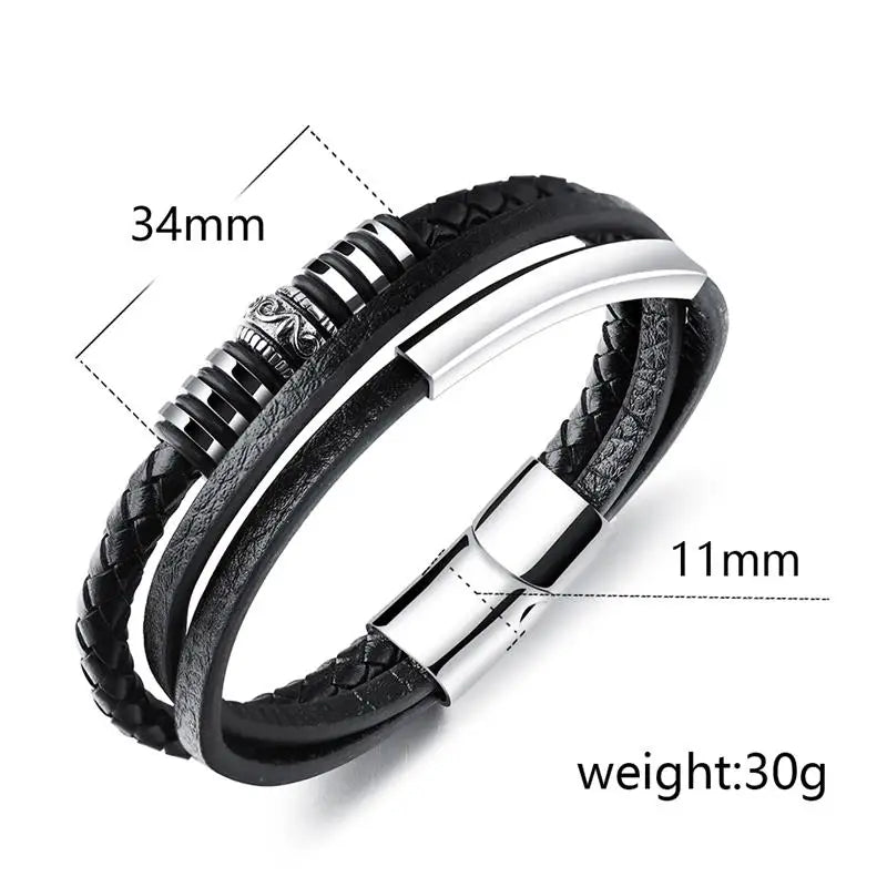 Jiayiqi Men Jewelry Genuine Leather Bracelets Fashion New Stainless Steel Magnetic Clasp Punk Black Brown Rope Brangle for Gifts