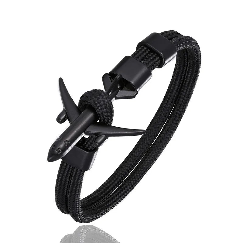 MKENDN Ankerarmbänder für Damen und Herren, Charm-Armband aus Paracord mit Überlebensseilkette und Metallhaken im Flugzeugstil, Sommer-Schmuck