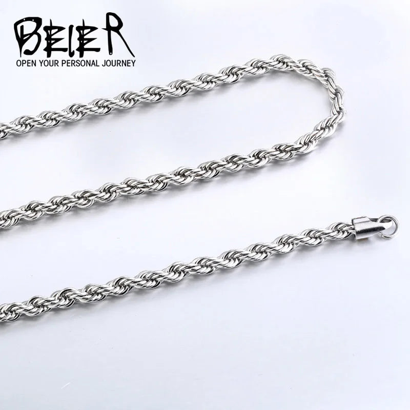 Collier Beier en acier inoxydable 2,5/3/4 mm, chaîne torsadée, collier pour homme et garçon, chaîne BN1007
