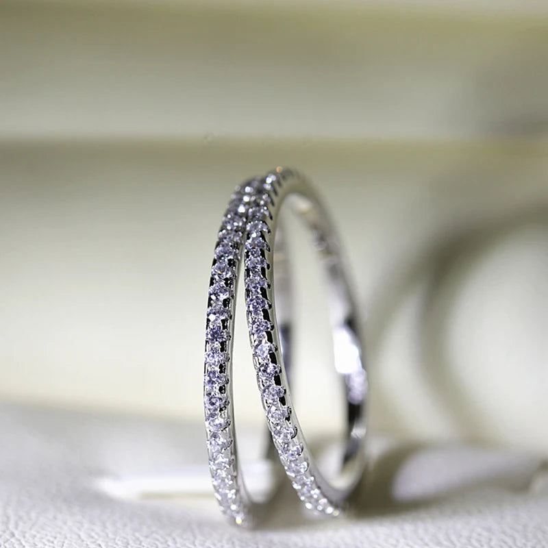 Buyee 925 Sterling Silber Dünner Ring Finger Licht Voll Weiß Zirkon Ring für Frau Klassische Mode Party Edlen Schmuck Kreis