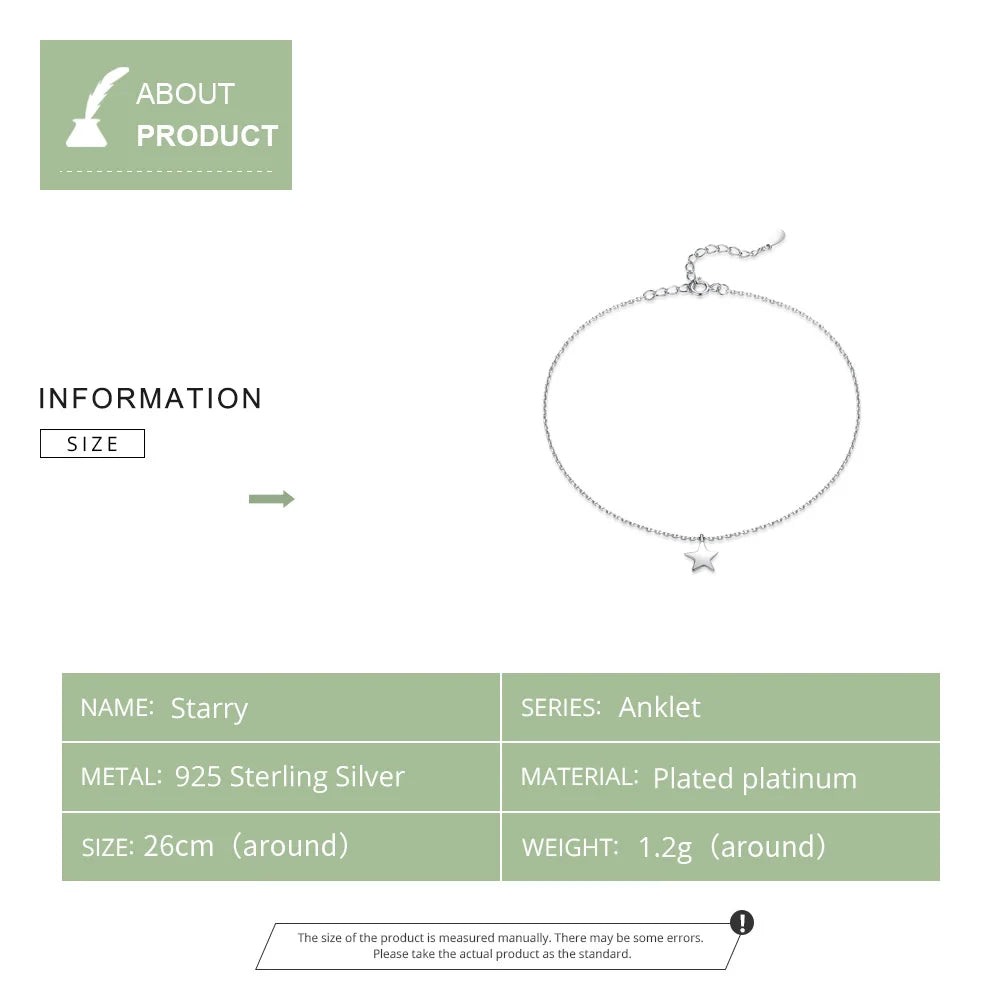 Bamoer Einfaches Design Stern Silber Fußkettchen für Frauen Sterling Silber 925 Armband für Knöchel und Bein Mode Fuß Schmuck SCT009