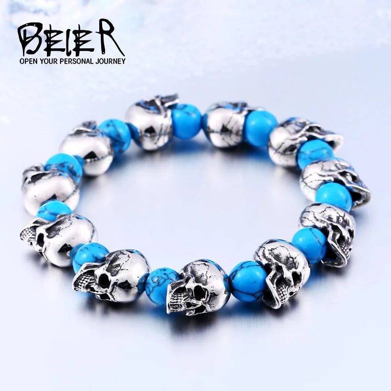 Beier 316L Stainless Steel bracelet punk skull Bracelet For Vintage Cool Style Men's Bracelet Jewelry LLBC8-039R