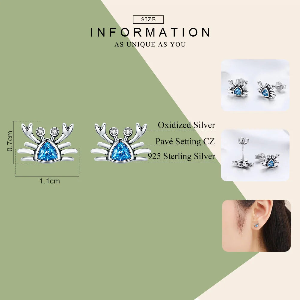 925 Sterling Silver Ocean Crab Earrings for Women