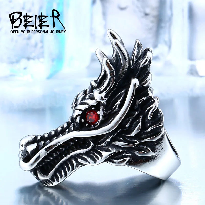 Beier New Fashion Domineering retro Cool Big Head Stainless Steel Animal Personality Huge Dragon Animal Ring BR8-890