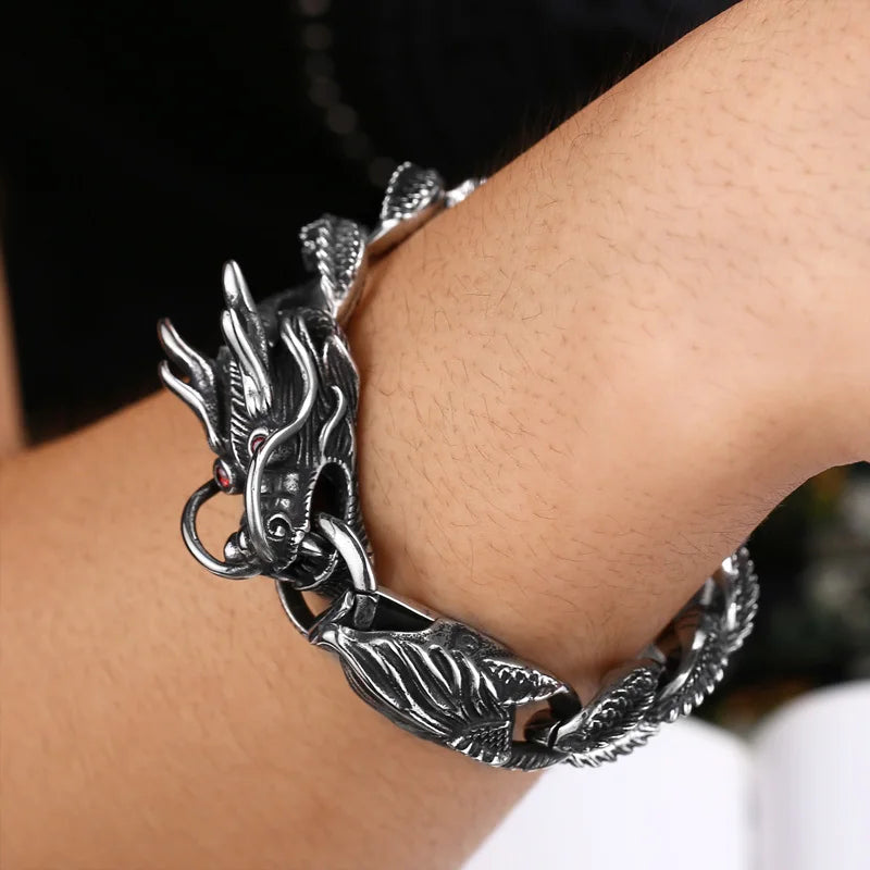 Bracelet en acier inoxydable 316L Beier Bracelet punk crâne pour bracelet vintage cool dragon style homme bijoux LLBC8-019