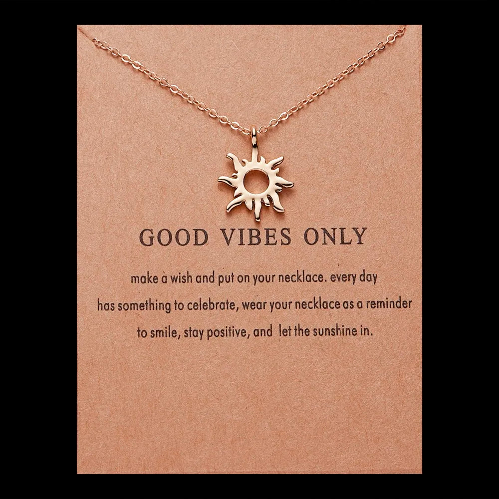 Rinhoo Fashion Sun Necklaces & Pendants Gold Color Alloy Pendant Necklace Wish Card Jewelry For Women Girl Jewelry Birthday Gift