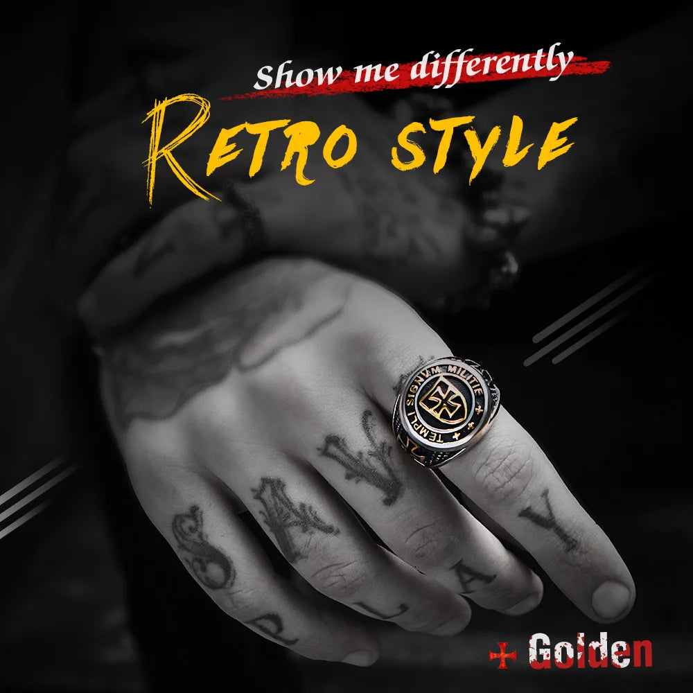 BEIER 316L Stainless Steel Cross Men's Ring Retro Cross Temple Knight Partial High Quality Jewelry LLBR8-280R - Madeinsea©