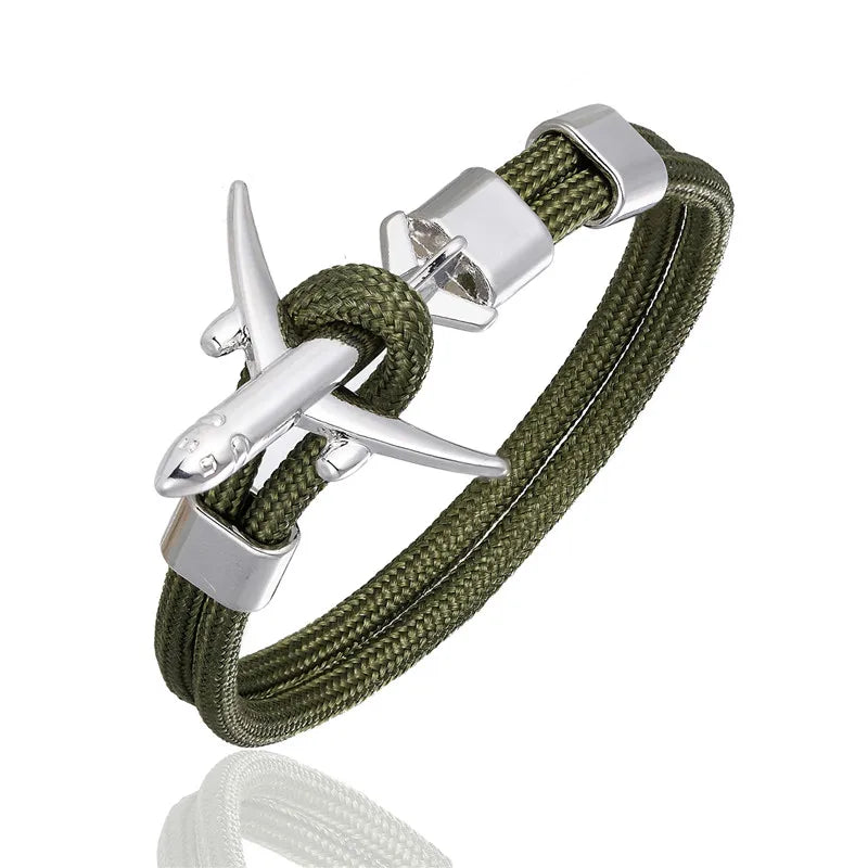 MKENDN Ankerarmbänder für Damen und Herren, Charm-Armband aus Paracord mit Überlebensseilkette und Metallhaken im Flugzeugstil, Sommer-Schmuck