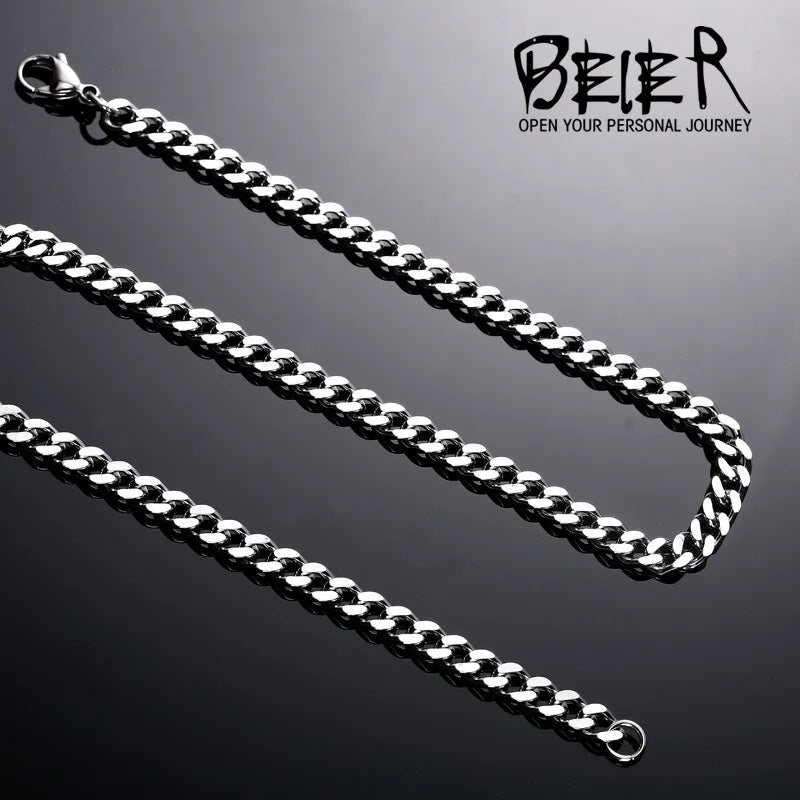 Beier stainless steel necklace top quality high polished  twist 4mm/6mm trendy chain necklace boy man necklace  BN1029
