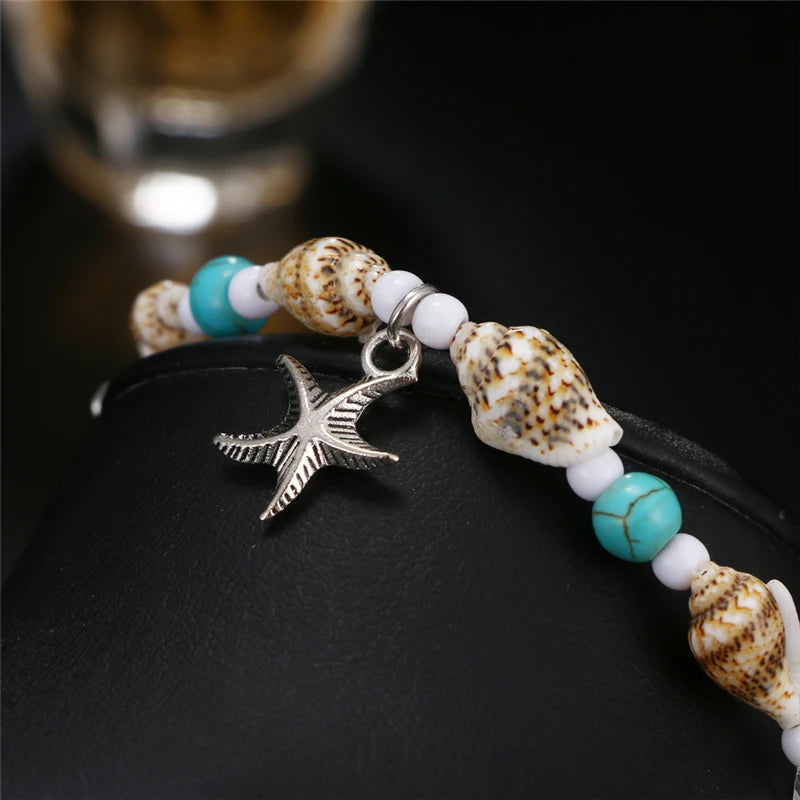 Retro Sea Turtle Starfish Shell Anklets - Madeinsea©