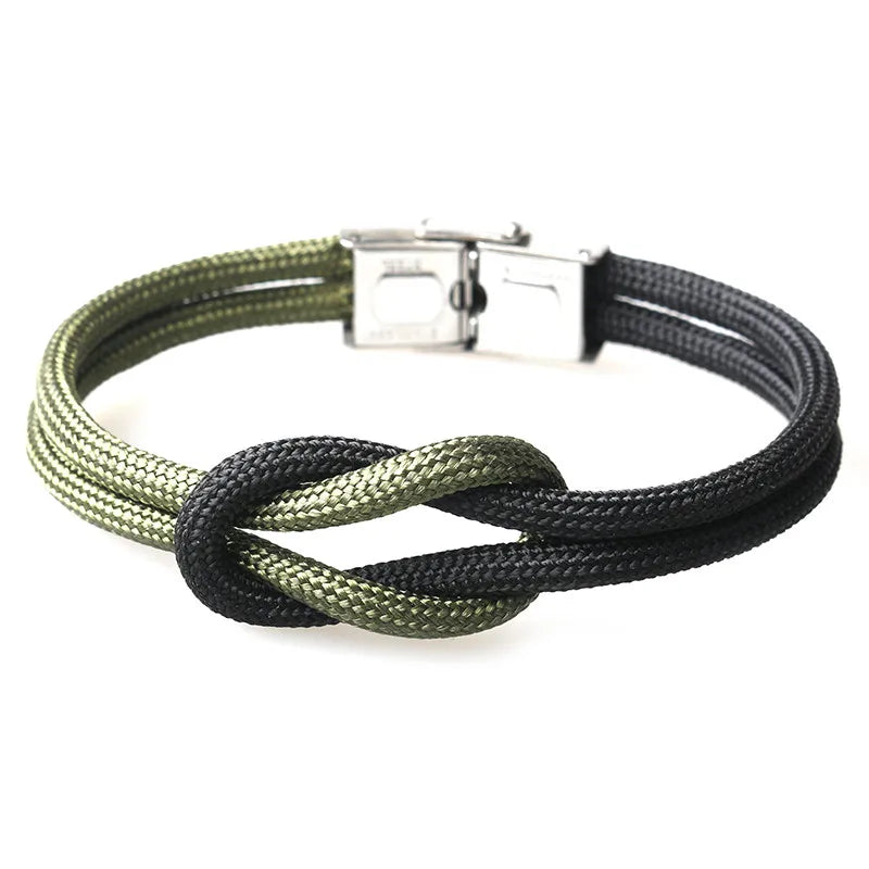 MKENDN New Men Women Nylon Cord Infinity Knot Bracelet Stainless Steel Fold Over Clasp Navy Style Friendship Jewelry Pulseras