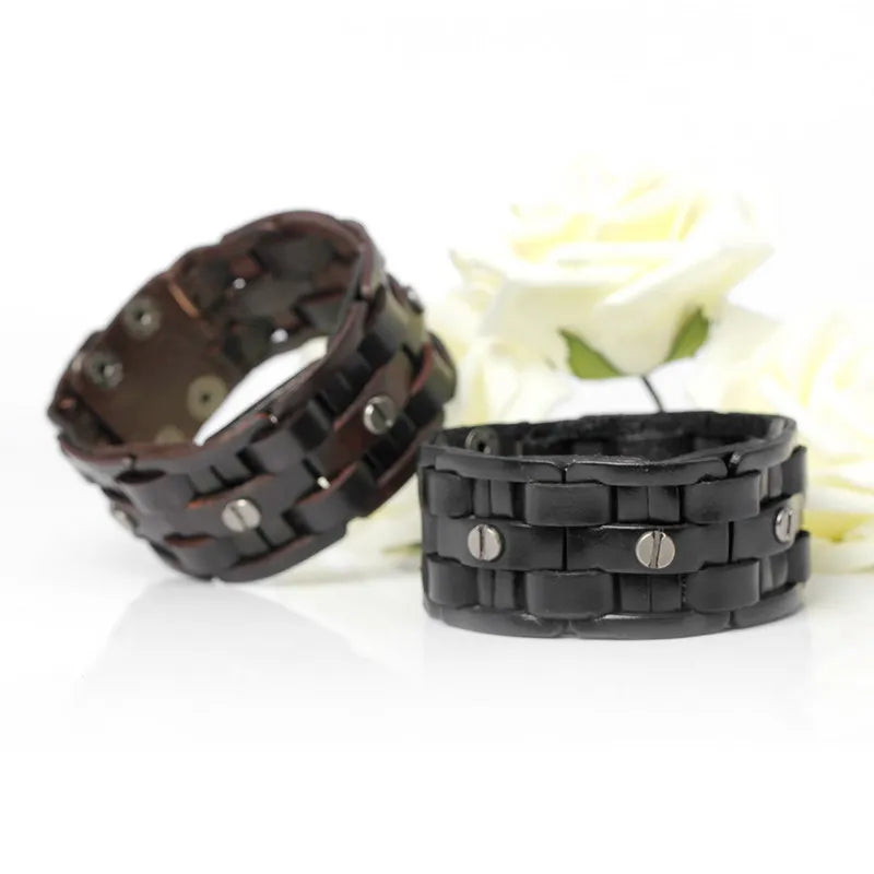 TYO New Fashion Hand-woven Bandage Charm Men's Bracelets Popular Simple Mosaic Wrap Black Leather Bangles Jewelry.