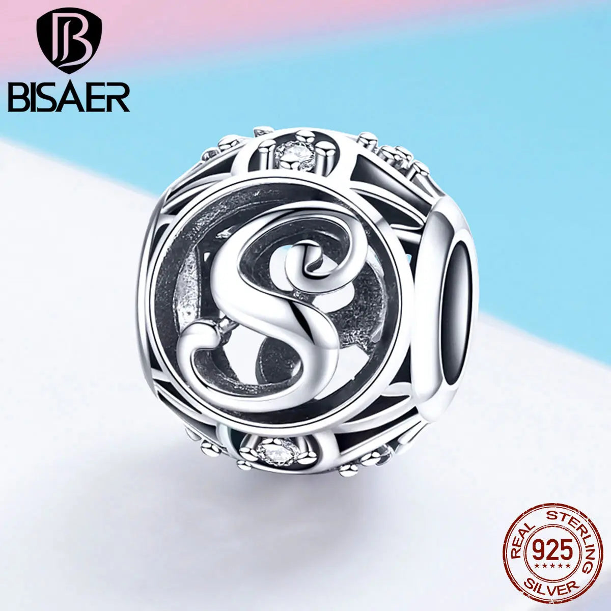 BISAER Hot Sale 925 Sterling Silver Letter Of Alphabet A To Z Letter Beads Charms Fit Original Charm Bracelet DIY Jewelry Making