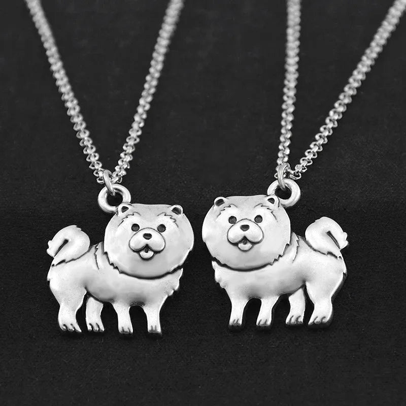 Retro Silver Color Chow Chow&Papillon Pendant Necklace Women Stainless Steel Long Chains Pekingese Dog Necklaces For Men Jewelry