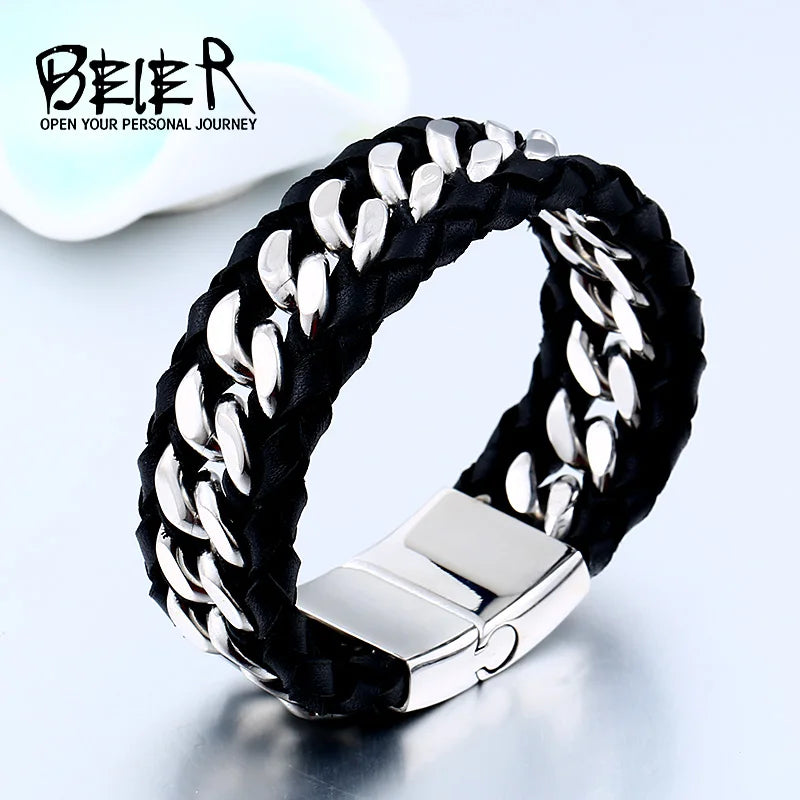 Bracelet en cuir de vache véritable Beier Styles classiques pour hommes et femmes Bracelet Bouddha Bijoux de personnalité à la mode tendance BC-L038