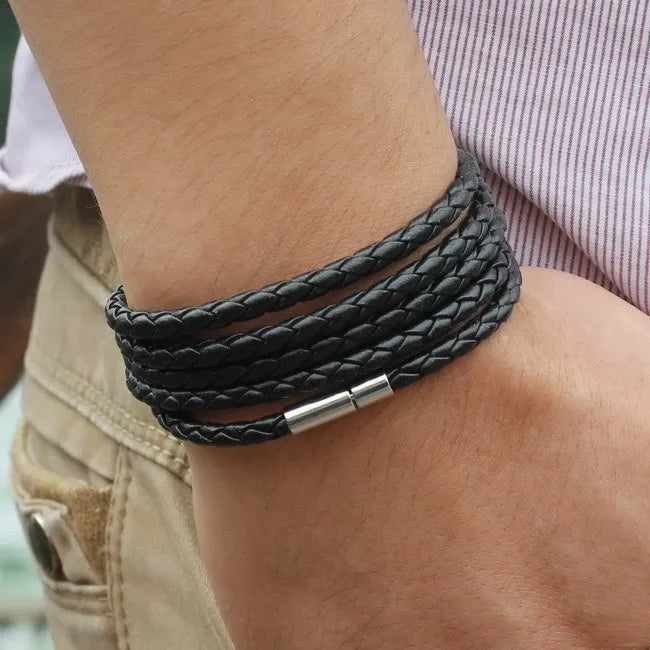 TYO Fashion 5 Layer Leather Bracelets & Charm Bangle Handmade Round Rope Turn Buckle Bracelet For Women Men Low Price Wholesale - Madeinsea©