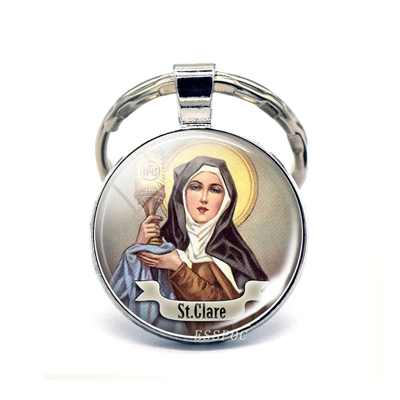St Patrick Blessed Virgin Mary Keychain Saint Key Chain Silver Color Keychains Keyrings Catholic Jewelry St. Patrick's Day Gifts