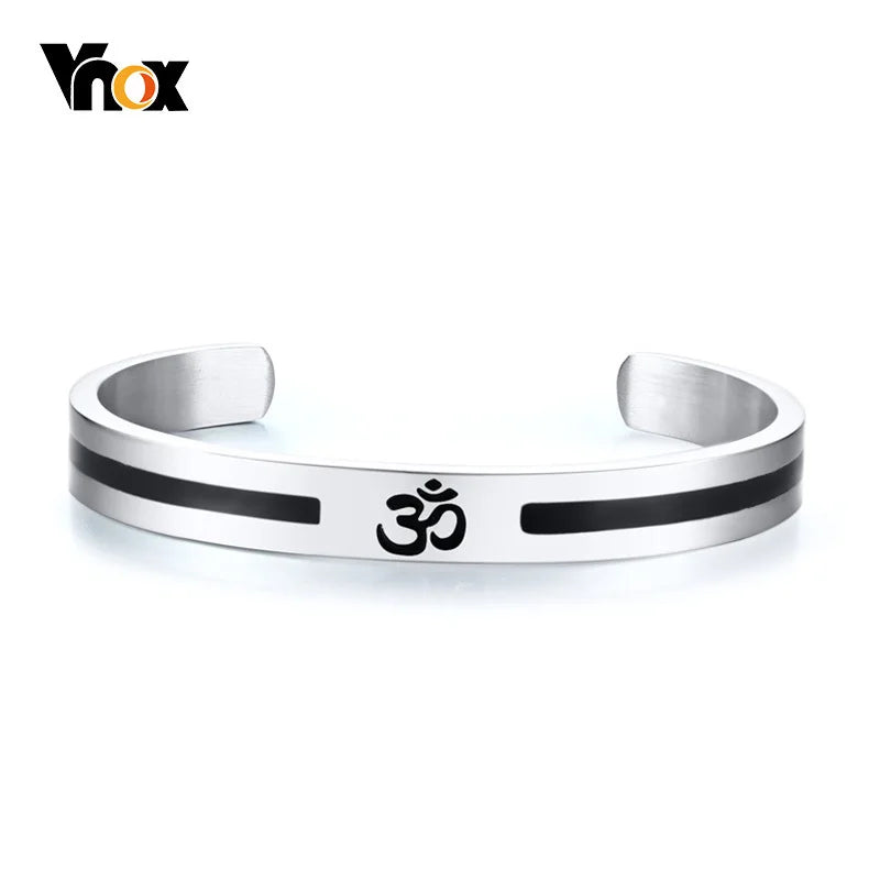 Vnox AUM OM Bangle Bracelet Men Women Stainless Steel Yoga Meditation Jewelry