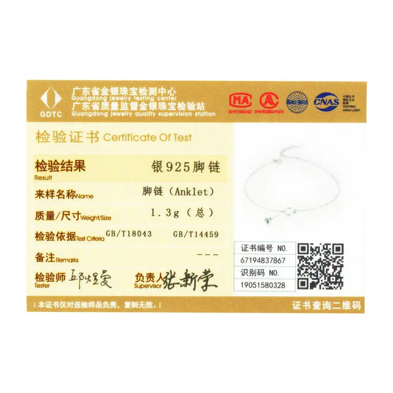 BAMOER Fußschmuck Fußkettchen Einfaches Glocken- und Katzenarmband für den Knöchel Echtes massives 925er Sterlingsilber Fußkettchen für Frauen SCT003