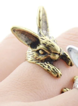 Punk Brass Knuckle Bunny Anel Rings For Women Boho Animal Anillos Rabbit Love Ring Men Jewelry Gifts for Moms Daughters Girls