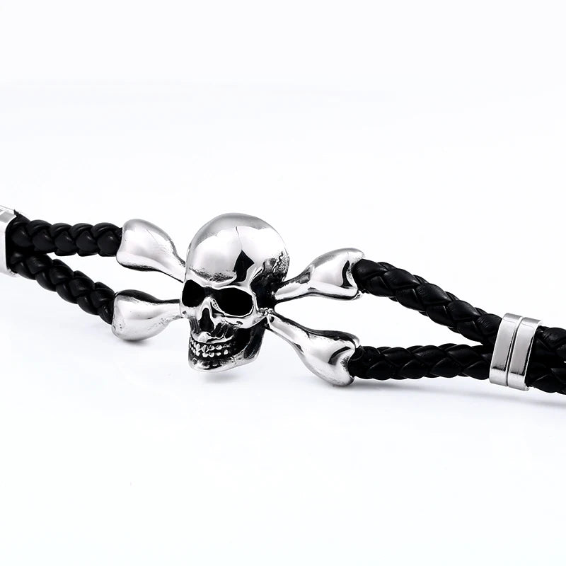 Bracelet en cuir de vachette avec tête de mort punk en acier inoxydable 316L Beier, bijoux de haute qualité, capitaine de la marine, rock, LLBC-L051