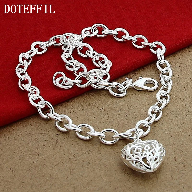 DOTEFFIL 925 Sterling Silver Heart Charm Pendant Necklace Exquisite Senior For Woman Wedding Party Jewelry Gift