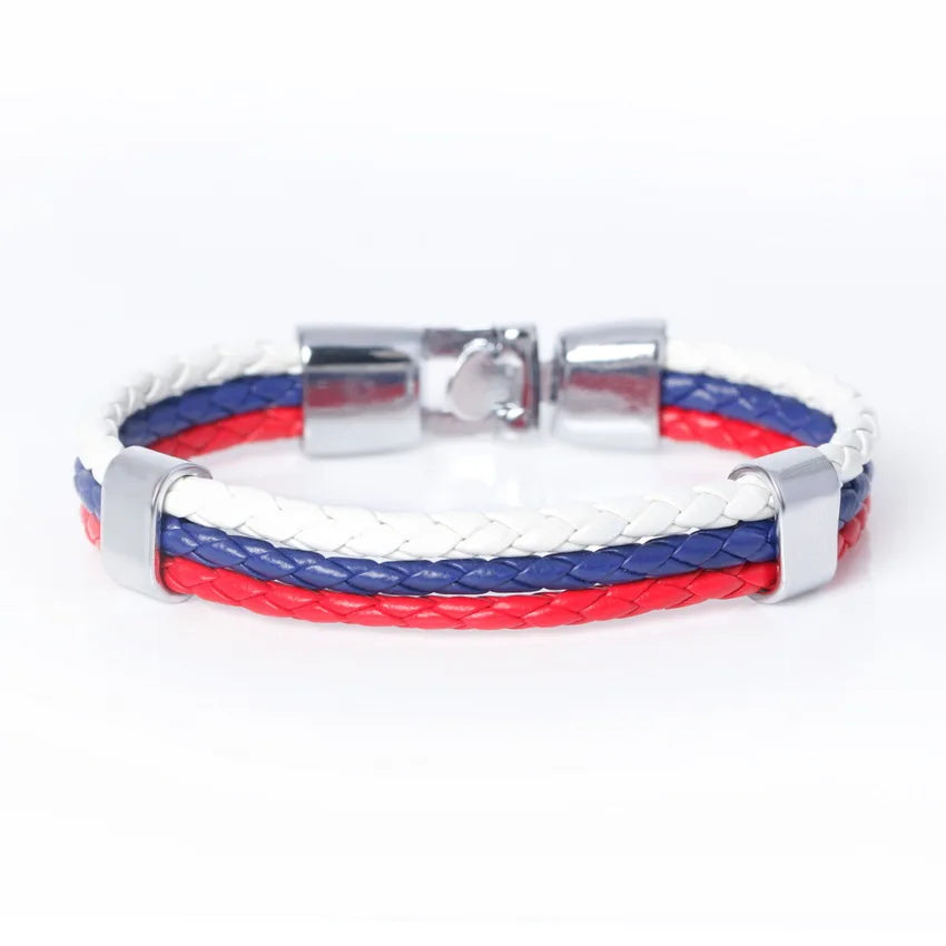 TYO New Fashion Braided Surfer Bandage National Spain Flag Leather Bracelets Trendy Sporty Friendship Bangles For Men Women