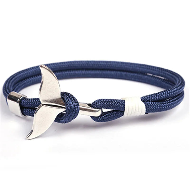 MKENDN Fashion Whale Tail Anchor Bracelets Men Women Charm Nautical Survival Rope Chain Paracord Bracelet Male Wrap Metal Hooks