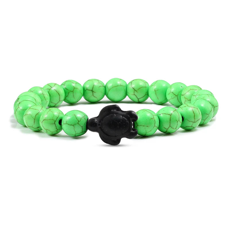 Fashion Summer Sea Turtle Beads Bracelets Charm Colorful Natural Stone Elastin Strand Bracelets for Women Men Hand Chain Jewelry