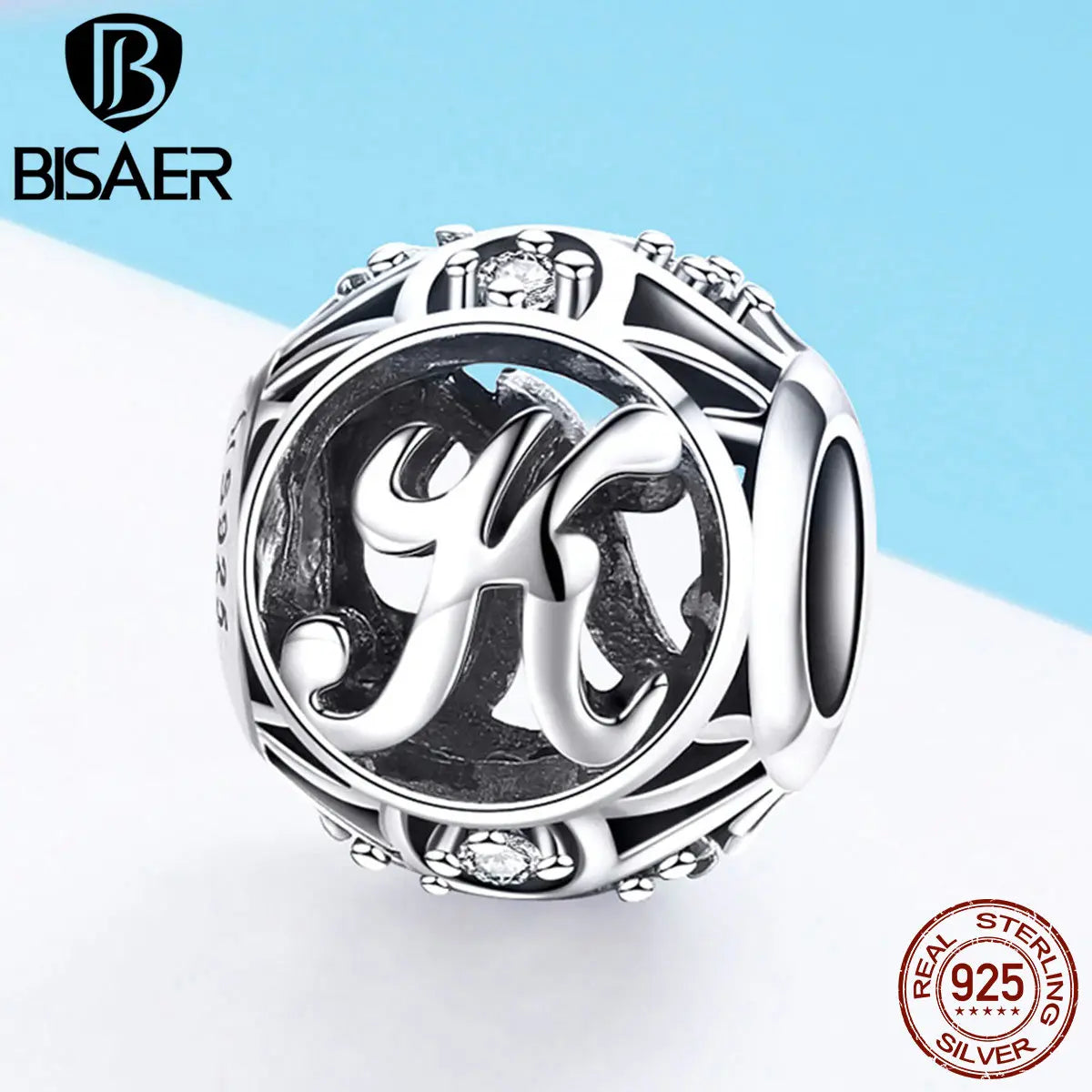 BISAER Hot Sale 925 Sterling Silver Letter Of Alphabet A To Z Letter Beads Charms Fit Original Charm Bracelet DIY Jewelry Making
