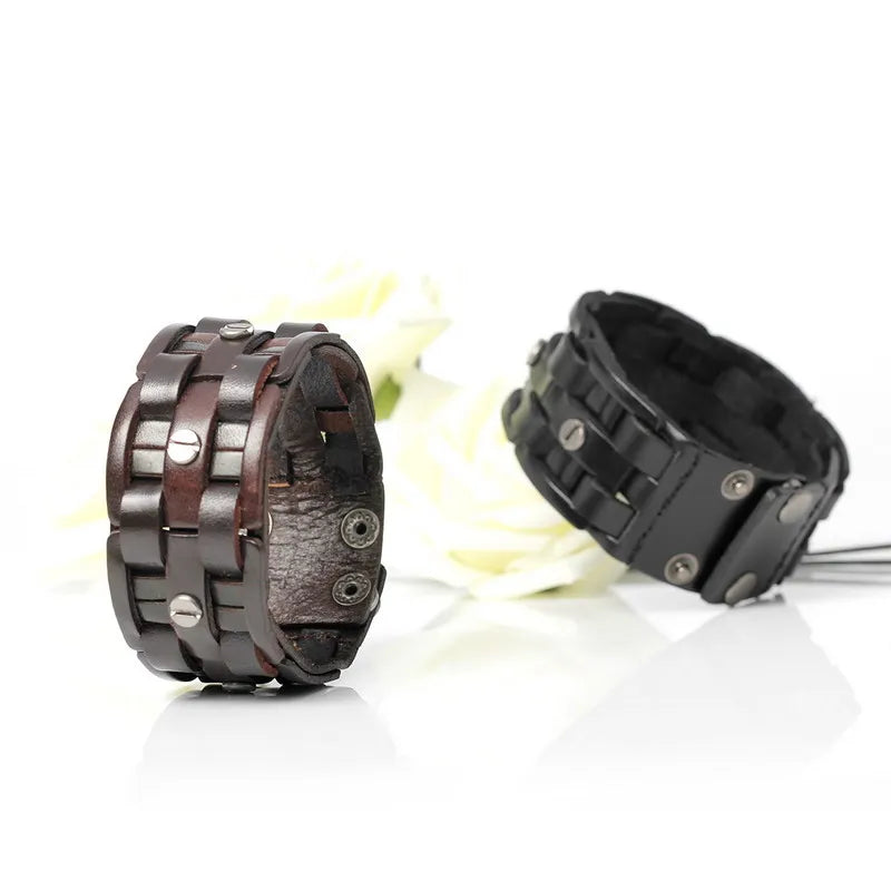 TYO New Fashion Hand-woven Bandage Charm Men's Bracelets Popular Simple Mosaic Wrap Black Leather Bangles Jewelry.