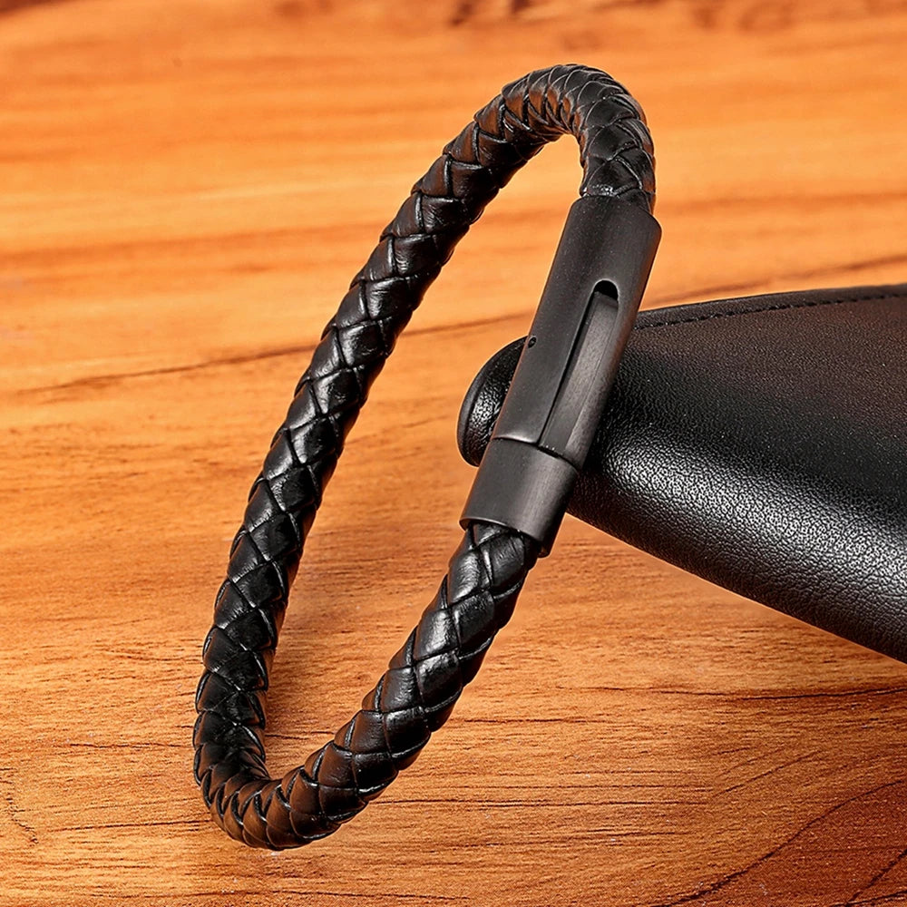 TYO Custom Minimalist Stainless Steel Watch Real Leather Braided Bangle Bracelet for Men's Women Fashion Jewelry Gifts