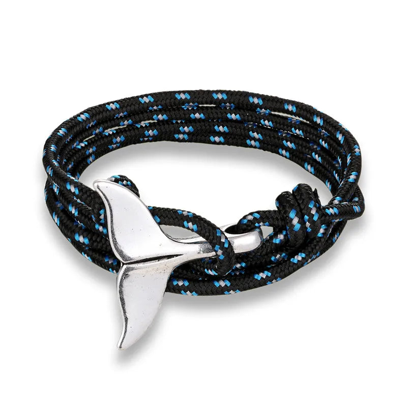 MKENDN Fashion Whale Tail Bracelets Men Women Charm Nautical Survival Multilayers Rope Chain Paracord Bracelet Wrap Metal Hooks
