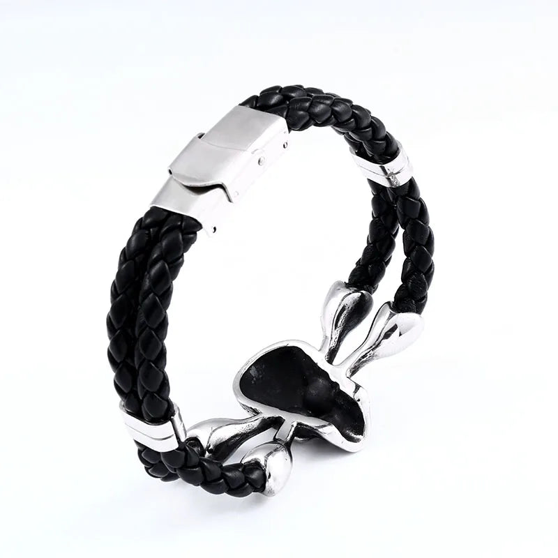 Bracelet en cuir de vachette avec tête de mort punk en acier inoxydable 316L Beier, bijoux de haute qualité, capitaine de la marine, rock, LLBC-L051