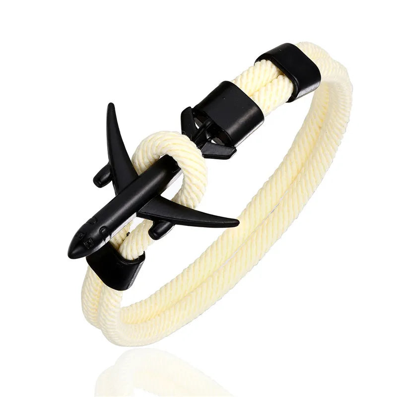 MKENDN Fashion Airplane Anchor Bracelets Men Charm Rope Chain Paracord Bracelet Male Women Air force style Wrap Metal Sport Hook - Madeinsea©