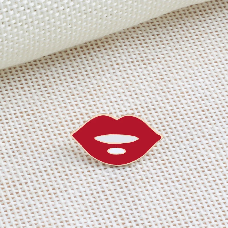 Fashion Cartoon Brooch Red Lipsticks Cherry Heart Enamel Pins Women Corsage Dress Badges Make Up Jewelry Girl Accessories Gifts