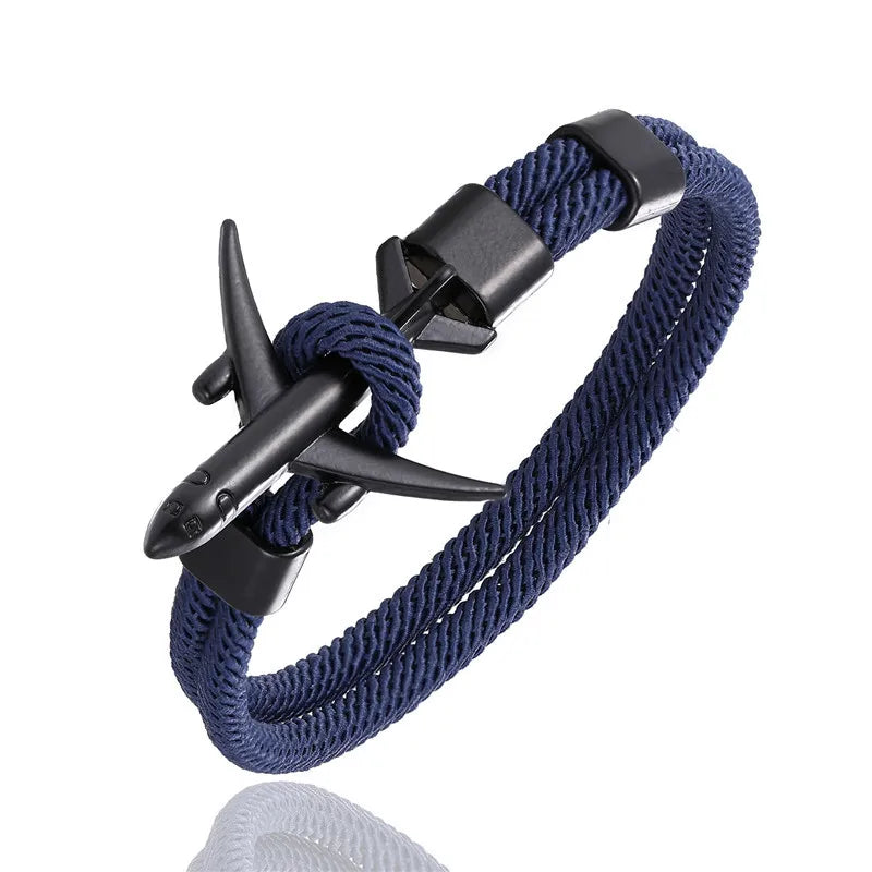MKENDN Fashion Airplane Anchor Bracelets Men Charm Rope Chain Paracord Bracelet Male Women Air force style Wrap Metal Sport Hook - Madeinsea©