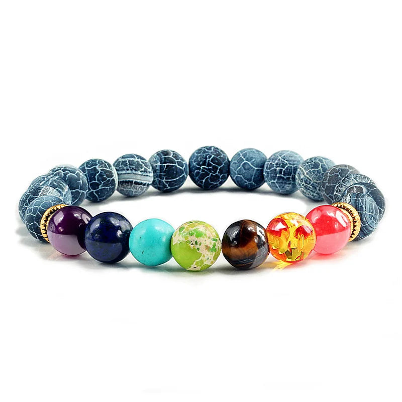 11 Natural Stone Beads Multicolor Bangle  7 Chakra Healing Balance Beads Bracelet for Women Reiki Prayer Yoga Wristband Jewelry