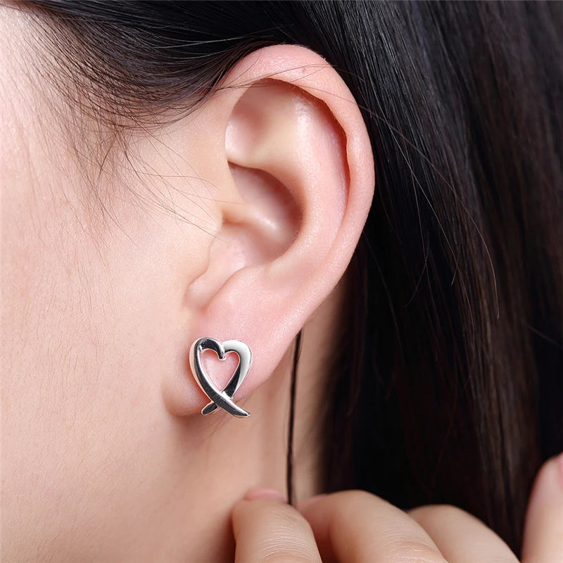 DOTEFFIL 925 Sterling Silver Hollow Heart Stud Earrings For Woman Wedding Engagement Fashion Party Charm Jewelry
