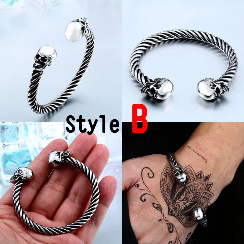 Beier new store 316L Stainless Steel Bangles high quality for women and men double skull PUNK Bangles fashion jewelry LLBRG-012G - Madeinsea©