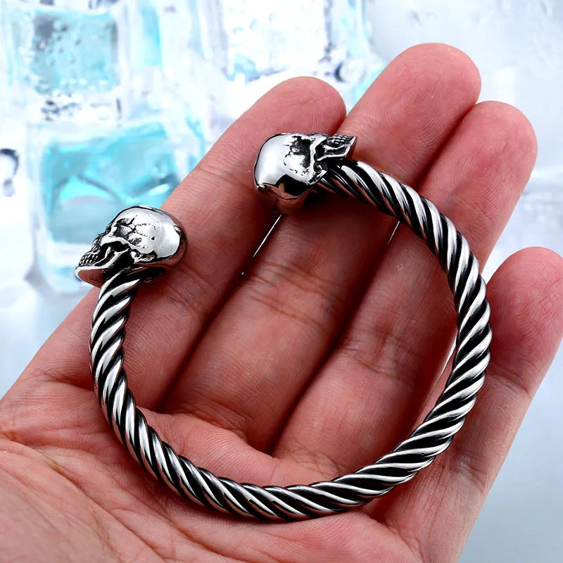 Beier new store 316L Stainless Steel Bangles high quality for women and men double skull PUNK Bangles fashion jewelry LLBRG-012G - Madeinsea©