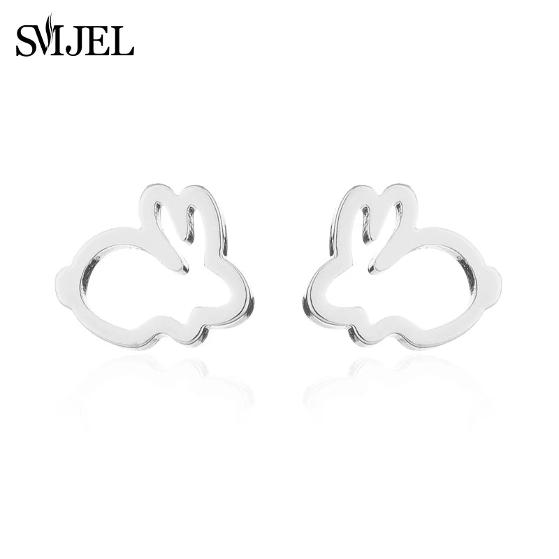 SMJEL New Stainless Steel Black Earrings Rabbit Women Girls Ear Jewelry Cute Animal Bunny Piercing Earring Post Gifts