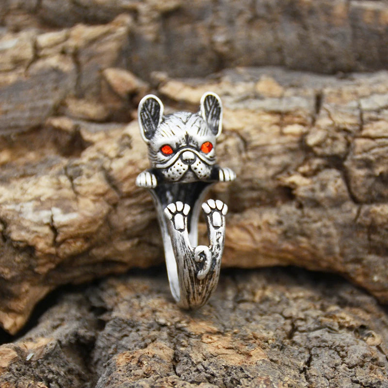 Retro Punk  French Bulldog Dog Rings For Women Men Anel Boho Brass Knuckle Anillos Couple Ring Gift For Pet Lovers Jewelry 2018