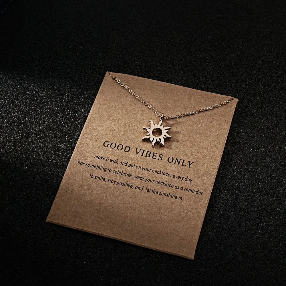 Rinhoo Fashion Sun Necklaces & Pendants Gold Color Alloy Pendant Necklace Wish Card Jewelry For Women Girl Jewelry Birthday Gift