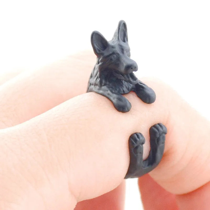 Vintage Punk Brass Knuckle German Shepherd Anel Masculino Ring Boho Dog Anillos Couple Rings For Men Women Jewelry Lovers Gift