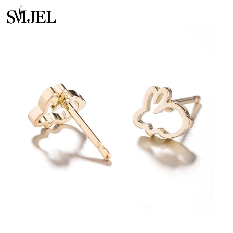 SMJEL New Stainless Steel Black Earrings Rabbit Women Girls Ear Jewelry Cute Animal Bunny Piercing Earring Post Gifts