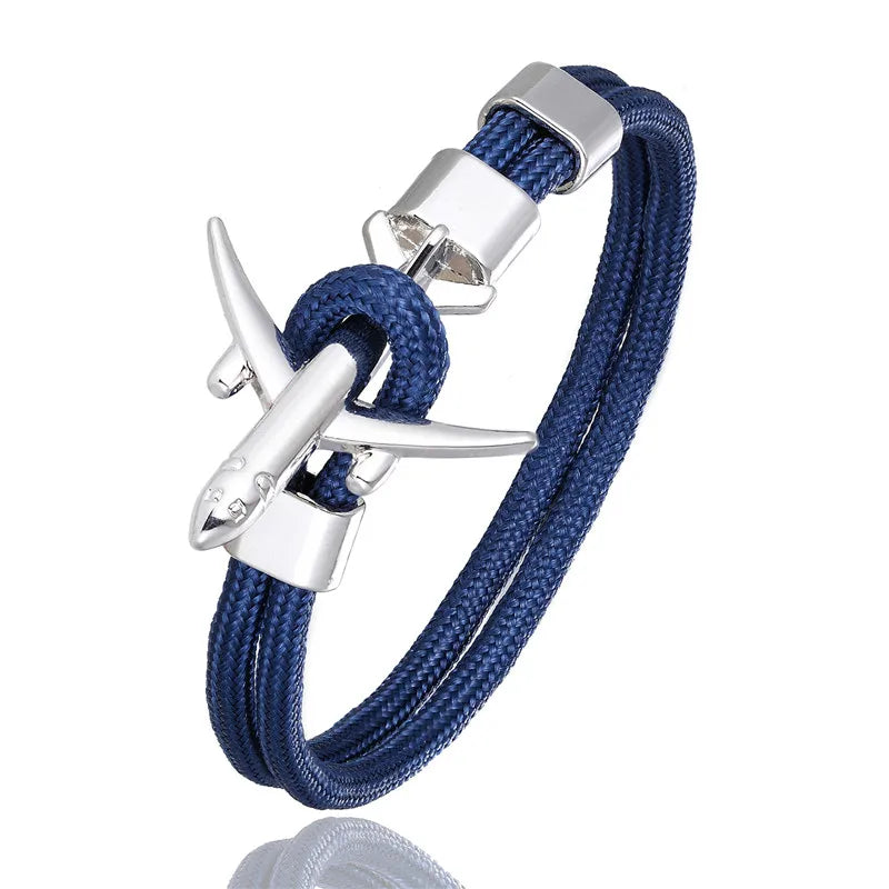 MKENDN Ankerarmbänder für Damen und Herren, Charm-Armband aus Paracord mit Überlebensseilkette und Metallhaken im Flugzeugstil, Sommer-Schmuck